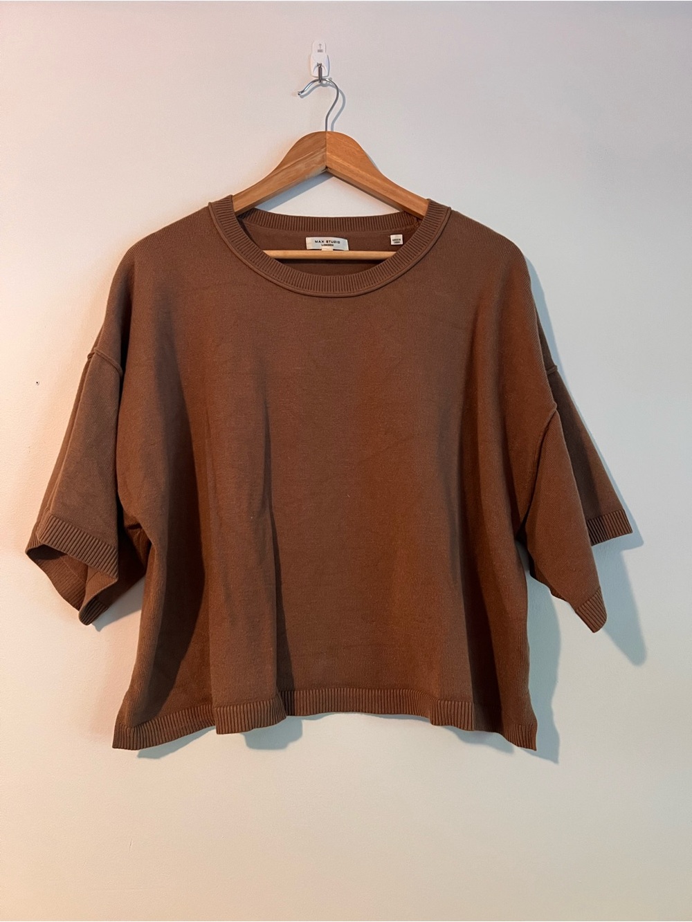 Max Studio Cropped Boxy Sweater - Camel